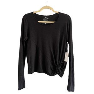 NWT Velvet by Graham Spencer Black Crew Neck Long Sleeve Twist Top Tee S